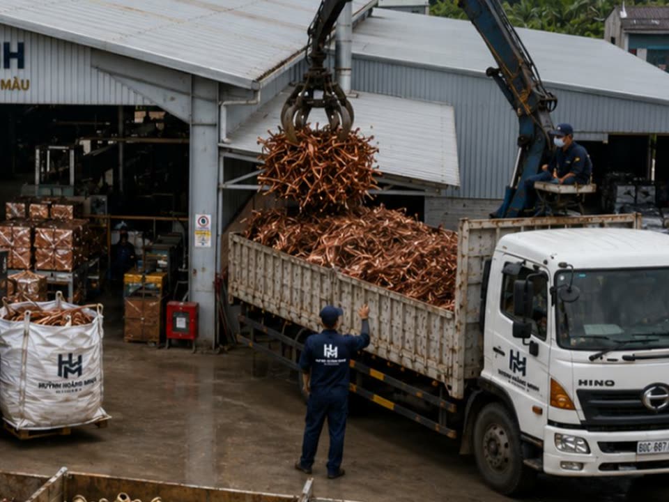 A truck loaded with scrap copper at Huynh Hoang Minh's warehouse