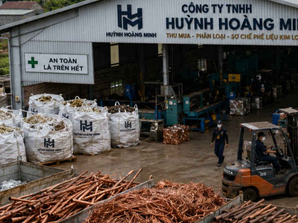 Huynh Hoang Minh's warehouse with jumbo bags and a forklift